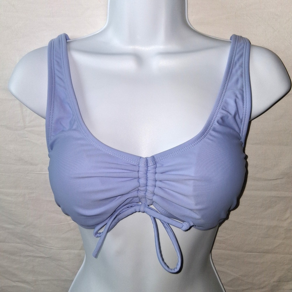 Cabana del Sol Bikini Top, Light Blue, Ruched Front, Adjustable Straps, Swimwear